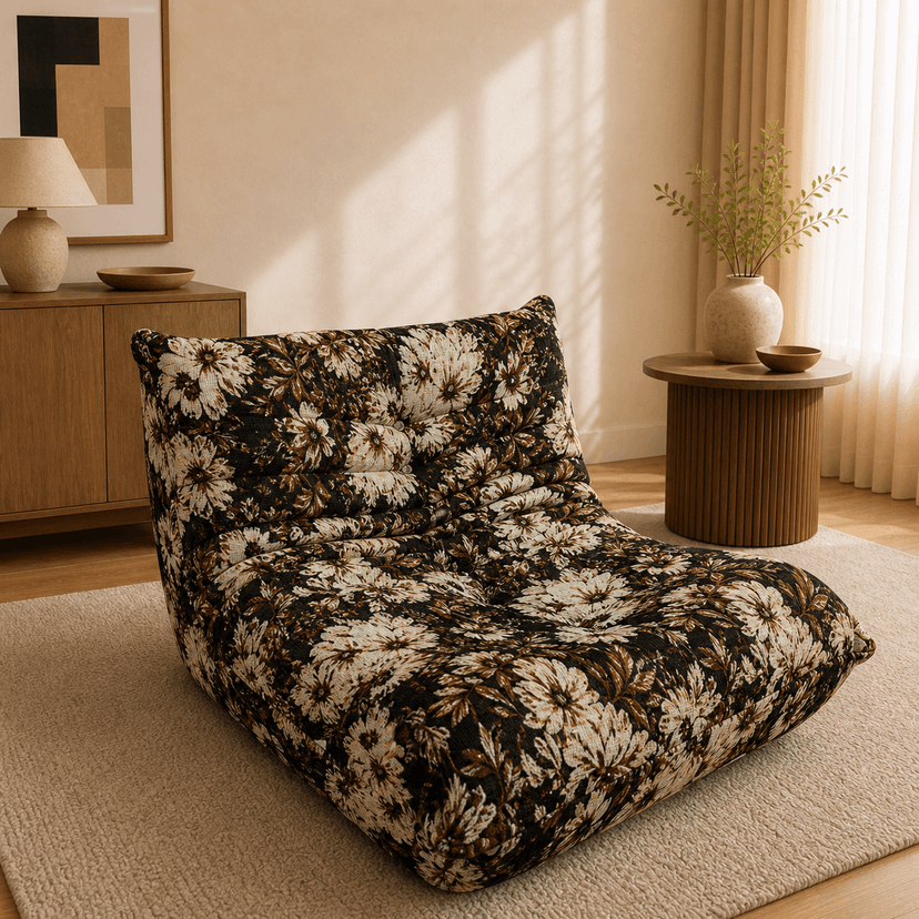 Caterpillar Sofa single seat / black floral - single-seat compressed foam sofa