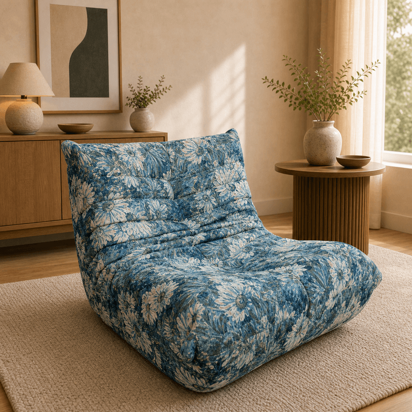 Caterpillar Sofa single seat / blue floral - single-seat compressed foam sofa