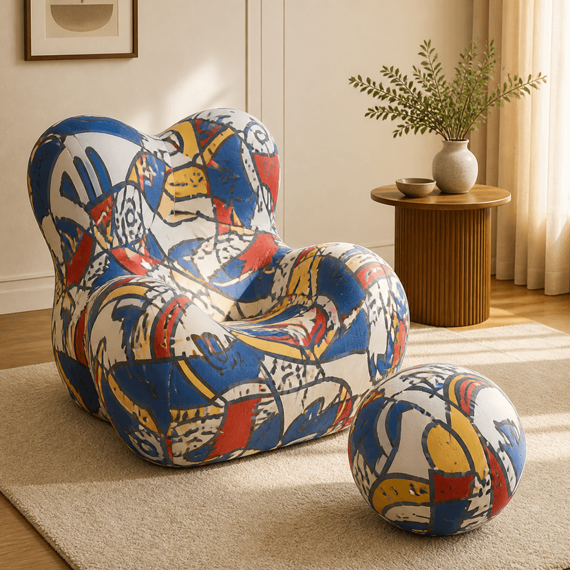 Mama Hug Sofa multi-color doodle - single-seat compressed foam sofa