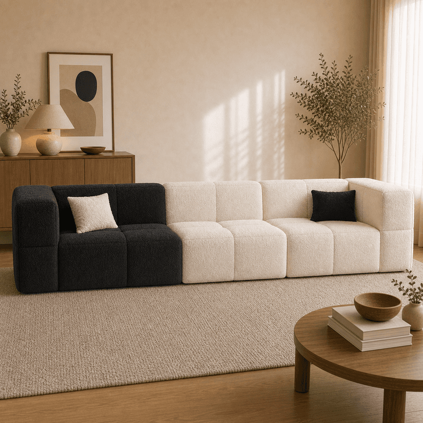 Marshmallow Sofa 1 3-seat / black and white two-tone - three-seat compressed foam sofa