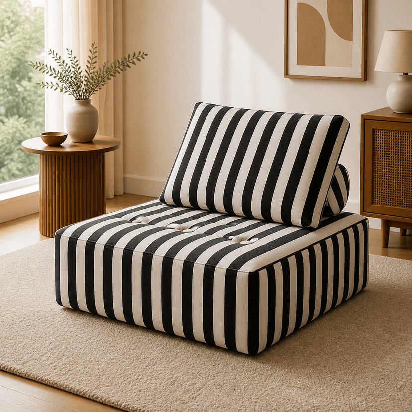 Piemonte black and white stripes - single-seat compressed foam sofa