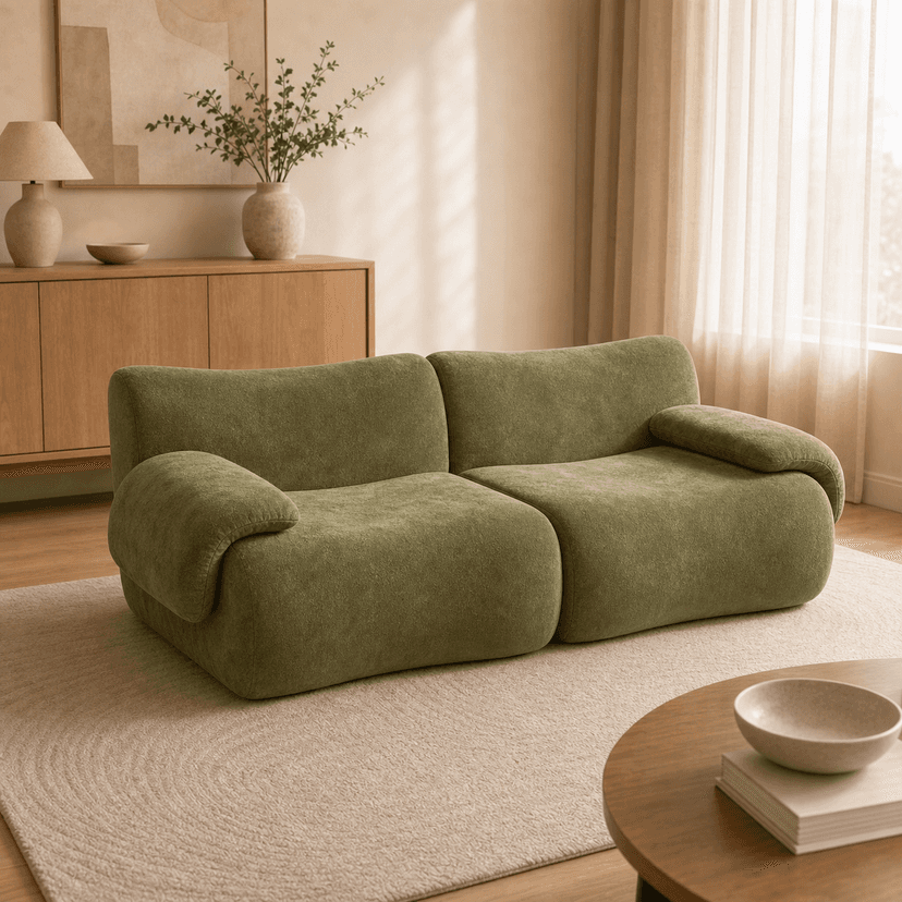 Remy Sofa double seat / olive green - two-seat compressed foam sofa