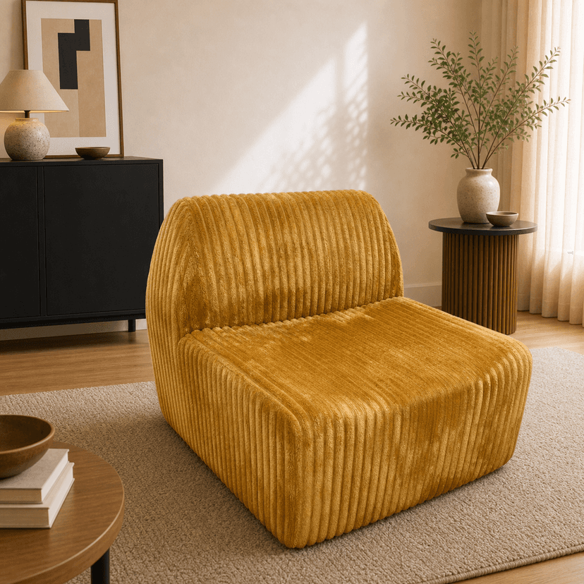 Single 029 Fleece mustard yellow - single-seat compressed foam sofa