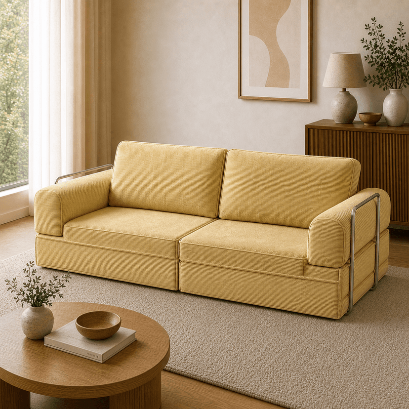 Teddy Bear Sofa A Teddy Bear Sofa C / beige yellow / with metal frame - single-seat compressed foam sofa