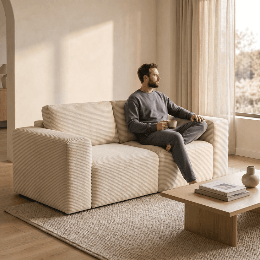 Tofu High-Back Sofa 1 double seat / beige - two-seat compressed foam sofa
