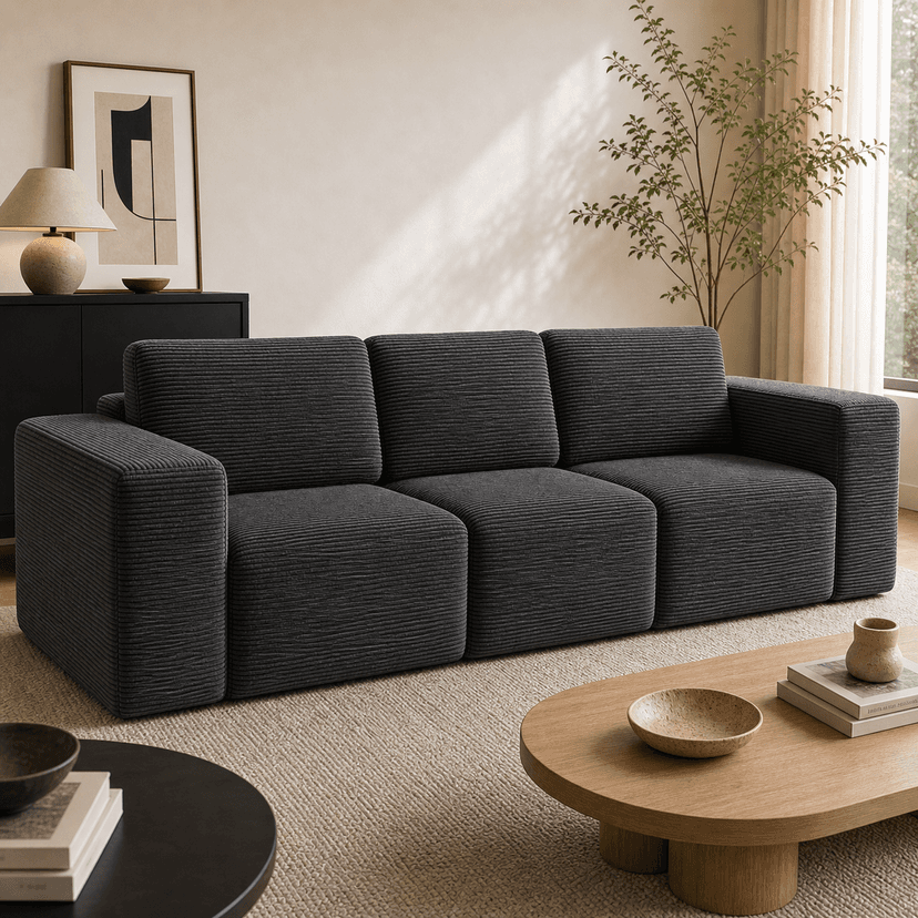 Tofu High-Back Sofa 1 3-seat / gray - three-seat compressed foam sofa