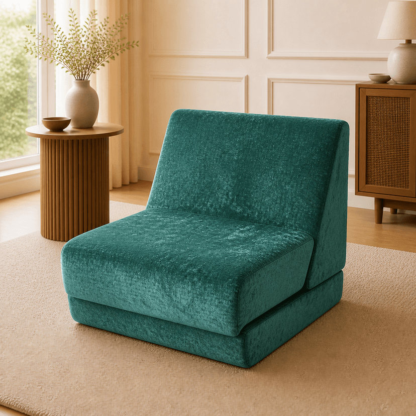 Tri-Fold Sofa teal - single-seat compressed foam sofa