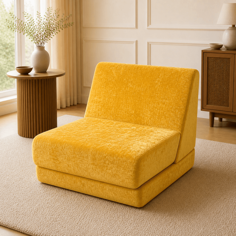 Tri-Fold Sofa mustard yellow - single-seat compressed foam sofa