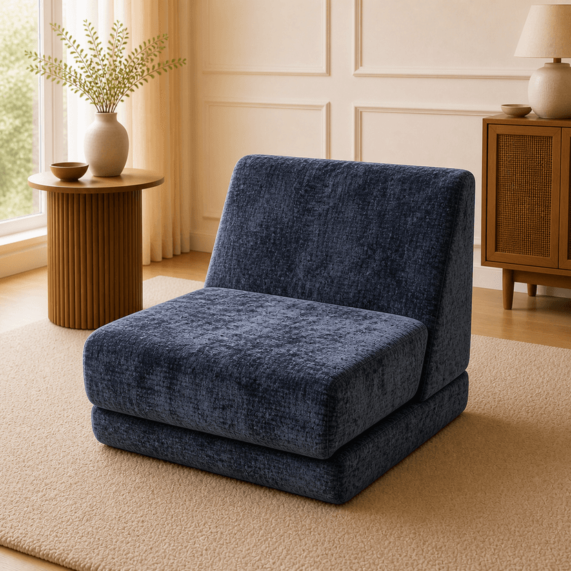 Tri-Fold Sofa deep blue - single-seat compressed foam sofa