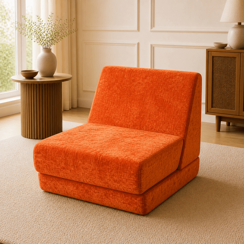 Tri-Fold Sofa orange - single-seat compressed foam sofa