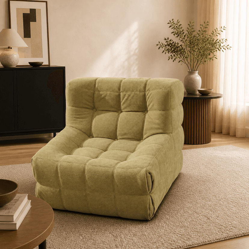 Waffle Sofa single seat / olive green - single-seat compressed foam sofa