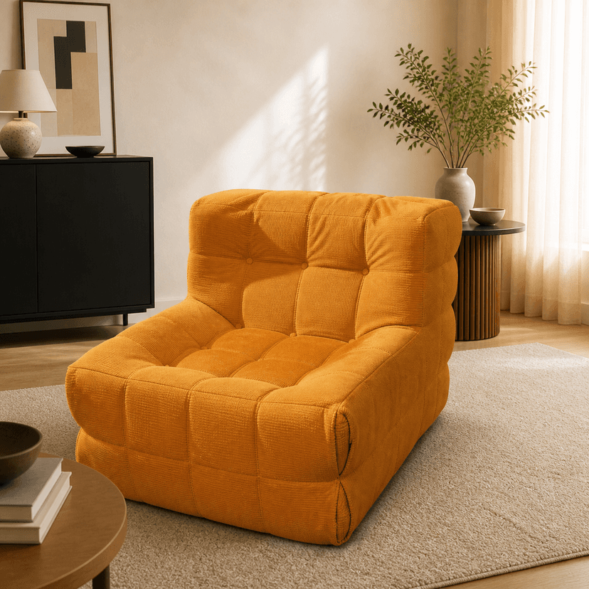 Waffle Sofa single seat / mustard yellow - single-seat compressed foam sofa