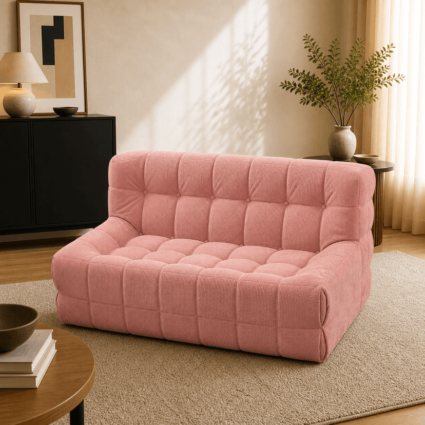 Waffle Sofa double seat / pink - two-seat compressed foam sofa