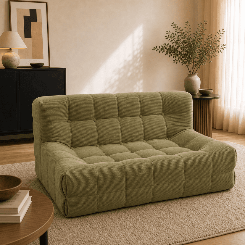 Waffle Sofa double seat / olive green - two-seat compressed foam sofa