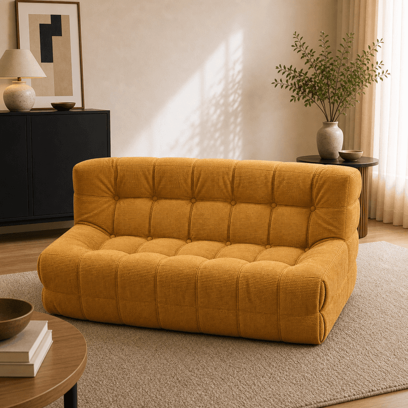 Waffle Sofa double seat / mustard yellow - two-seat compressed foam sofa