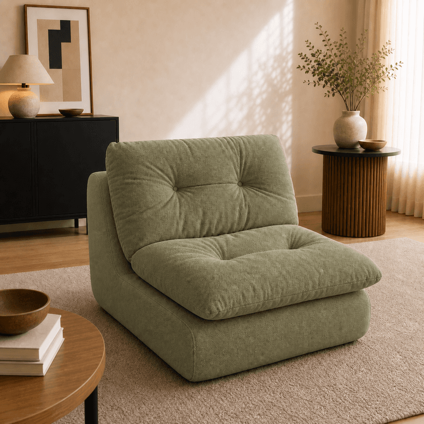Chiffon Sofa olive green - single-seat compressed foam sofa