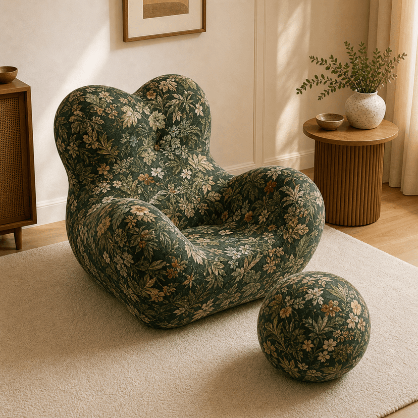 Mama Hug Sofa green floral - single-seat compressed foam sofa