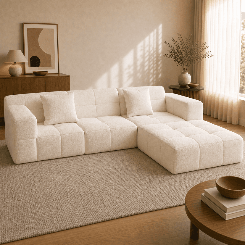 Marshmallow Sofa 1 3-seat with ottoman / white - modular compressed modular sofa