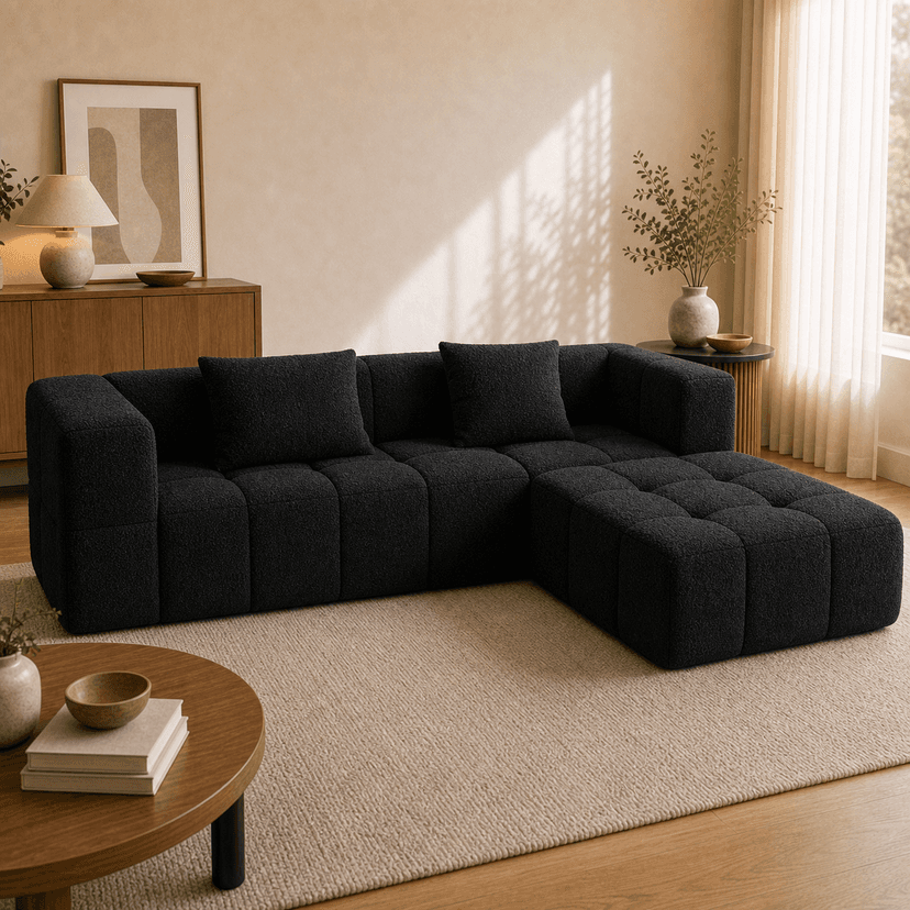 Marshmallow Sofa 1 3-seat with ottoman / black - modular compressed modular sofa
