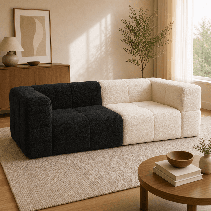 Marshmallow Sofa 1 double seat / black and white two-tone - two-seat compressed foam sofa