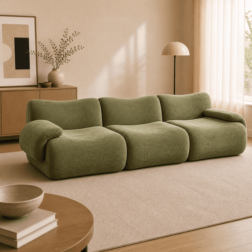 Remy Sofa 3-seat / olive green - three-seat compressed foam sofa