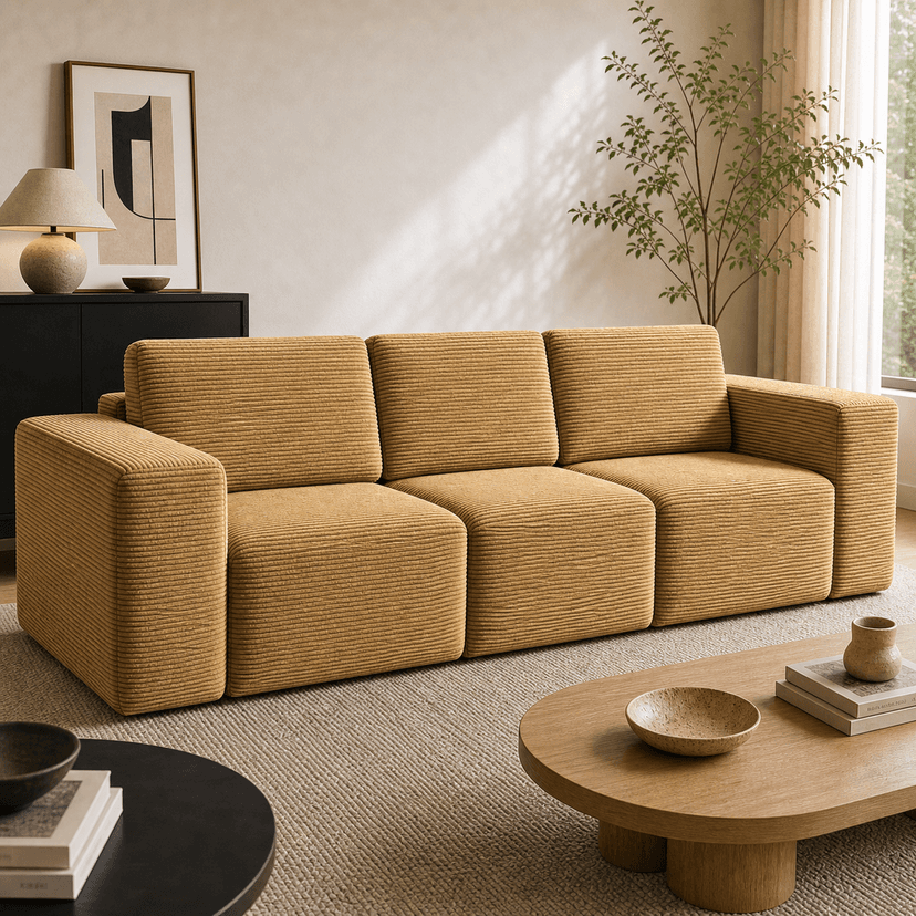 Tofu High-Back Sofa 1 3-seat / yellow - three-seat compressed foam sofa